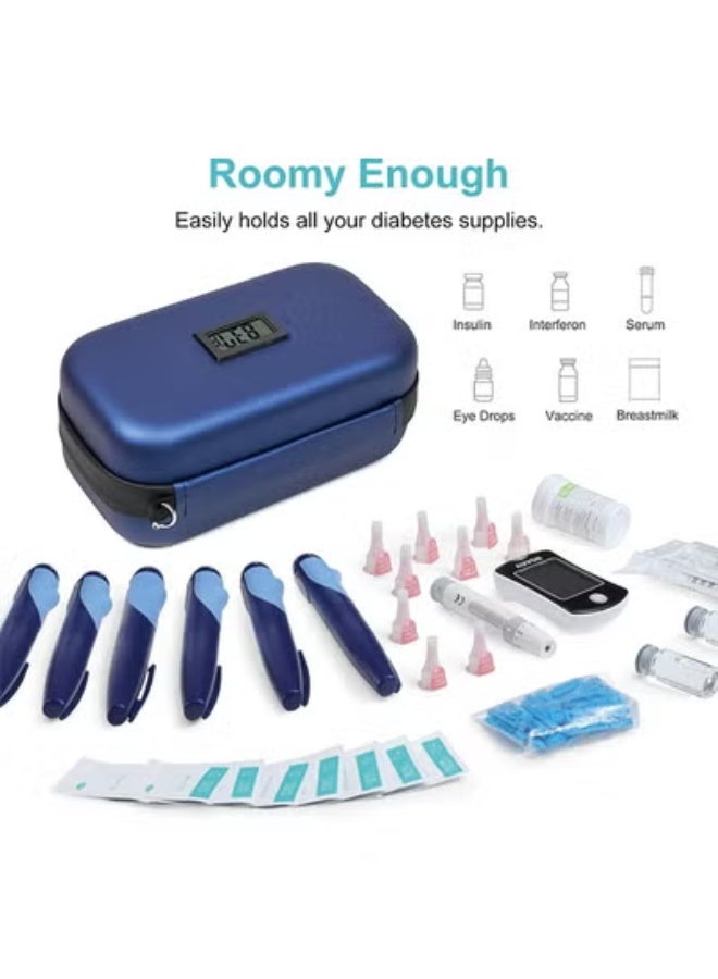 حقيبة سفر مبرد الأنسولين لمدة 24 ساعة معتمدة من إدارة أمن المواصلات الأمريكية ومبرد لمرضى السكري لرحلة الحياة اليومية مع عرض درجة الحرارة ودرجة الحرارة وحقيبة تنظيم الأدوية المبردة لا تتضمن عبوات ثلج (أزرق) - Image 4